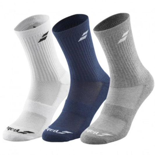 Medias Babolat Caña Alta Blanco/Azul/Gris X3
