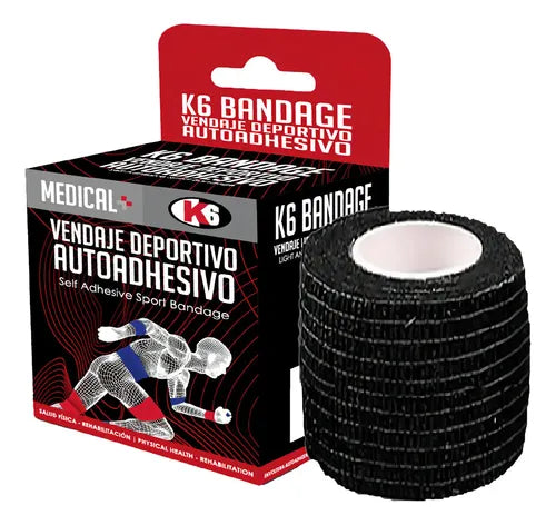 Cinta Elastica Deportiva K6 Rollo 3m x 5cm Negro